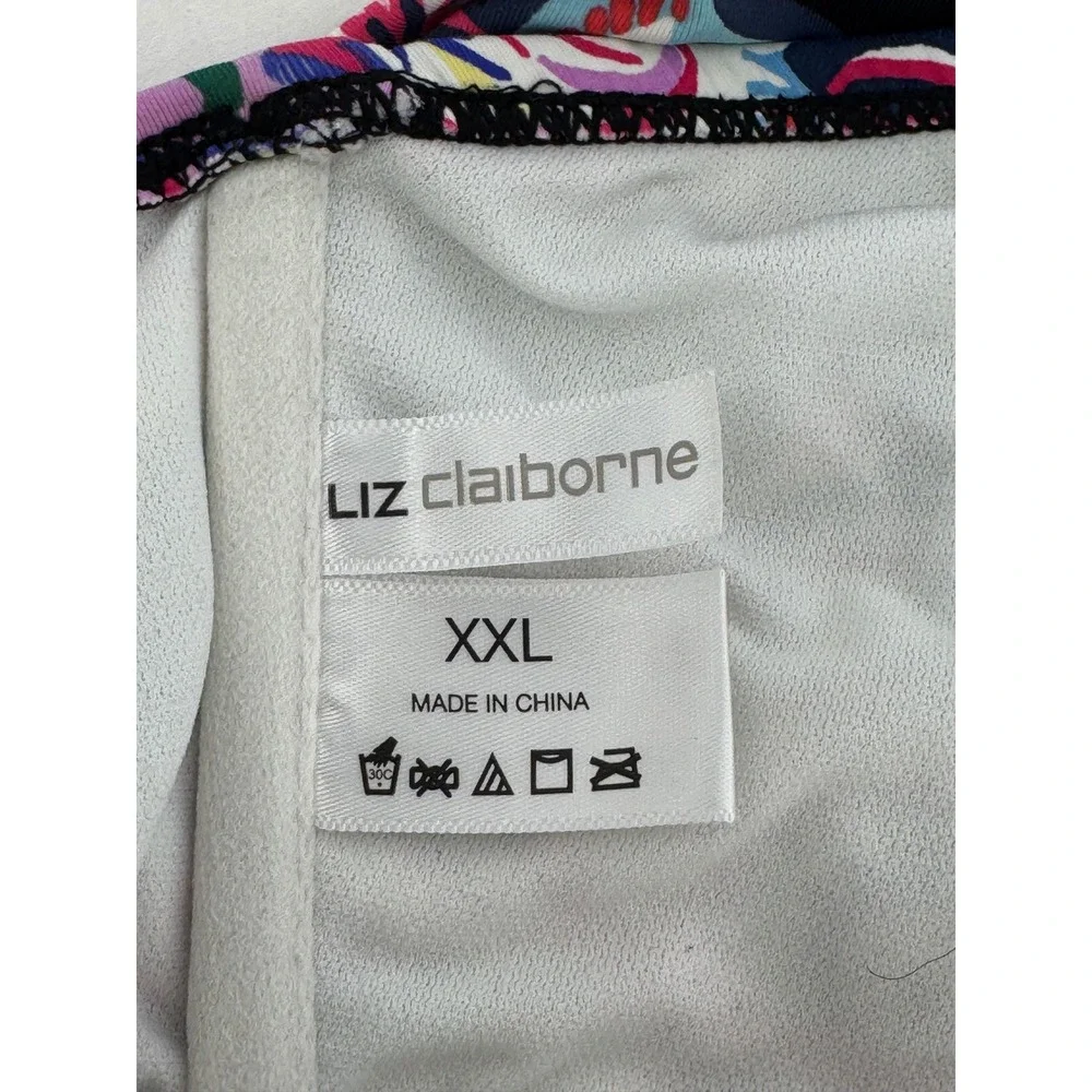 Liz Claiborne Sz XXL Paisley Floral Halter Tankini Swim Top Keyhole Navy Blue